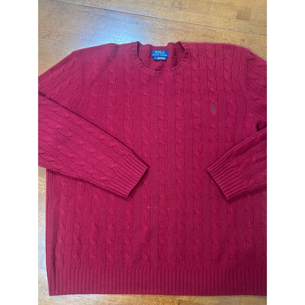 Polo Ralph Lauren Sweater Mens XL Red Cable Knit Crewneck Italian Yarn